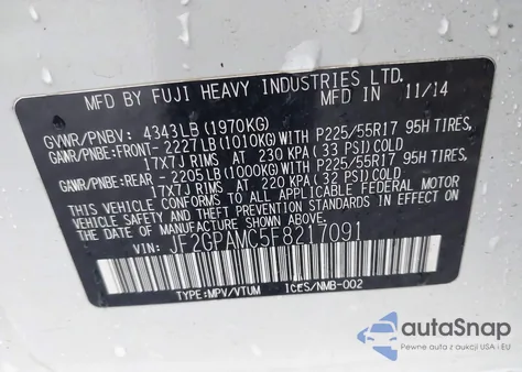 2015 Subaru Xv Crosstrek 2.0I Limited из США, поврежденный, VIN JF2GPAMC5F8217091